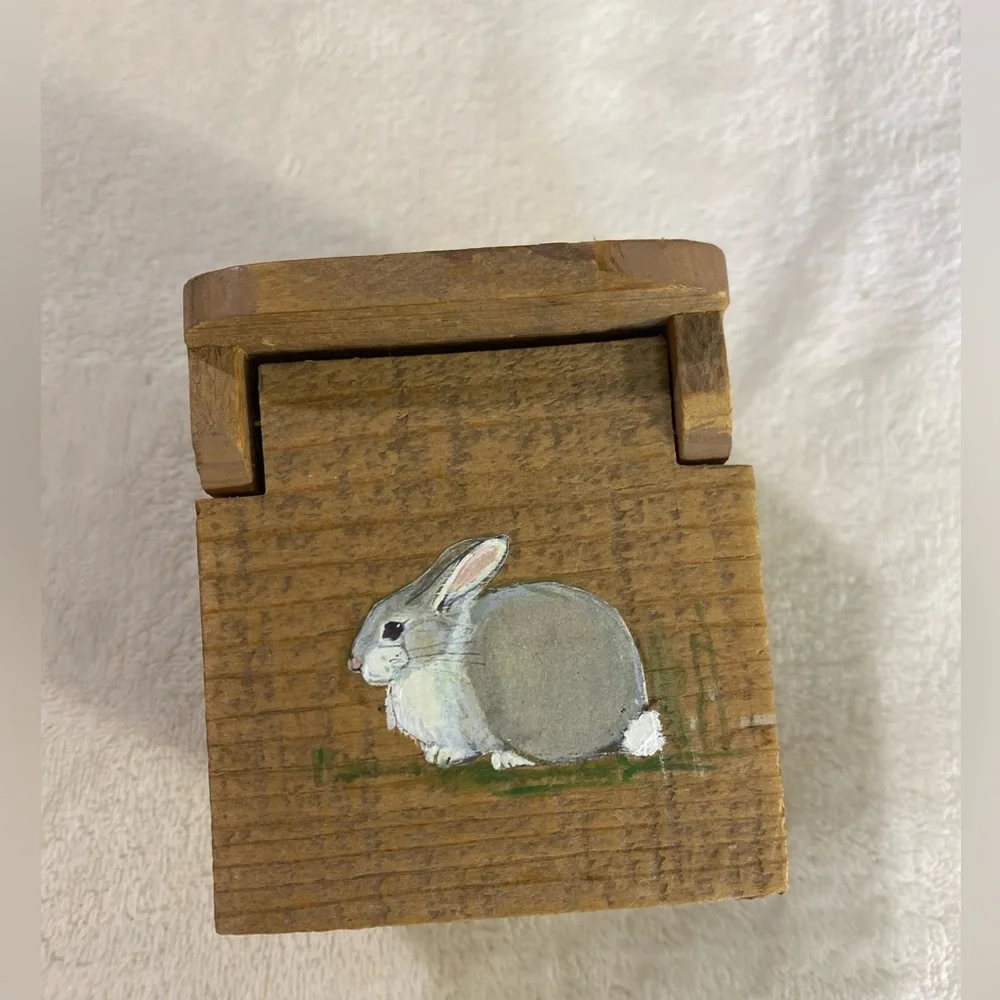 Vintage Handmade & Painted illustration Rabbit, Bunny.Cottagecore Wooden Box Fun